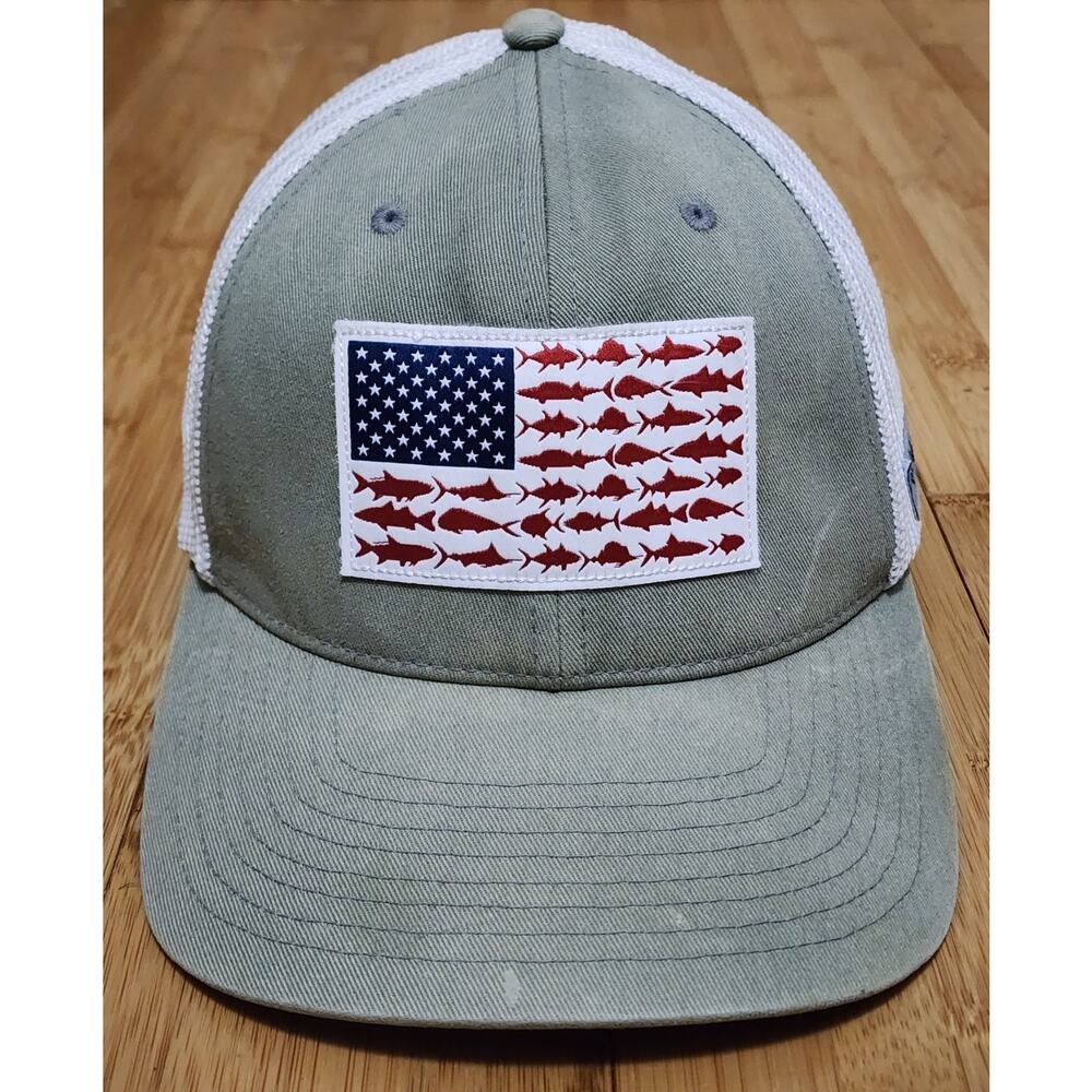 Columbia PFG Hat Cap Fit Snapback USA Flag Fishing Lightweight Green Mesh Hiking